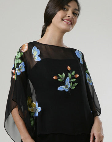 Women's Cape blouse Black Chiffon 100115 Black