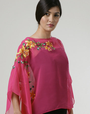 Women's Cape blouse Fuchsia Chiffon 100116 Fuchsia