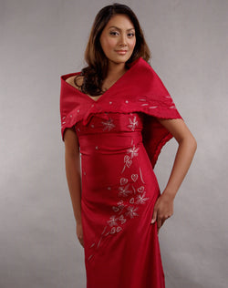 Women's Dress & Shawl Burgundy Satin 100212 Burgundy