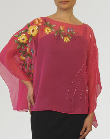 Women's Cape blouse Fuchsia Chiffon 100215 Fuchsia