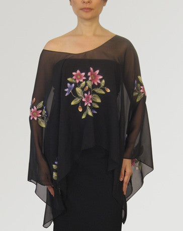 Women's Cape blouse Black Chiffon 100223 Black