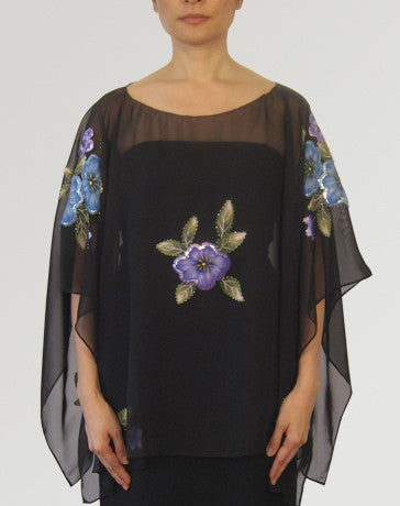 Women's Cape blouse Black Chiffon 100224 Black