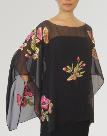 Women's Cape blouse Black Chiffon 100226 Black