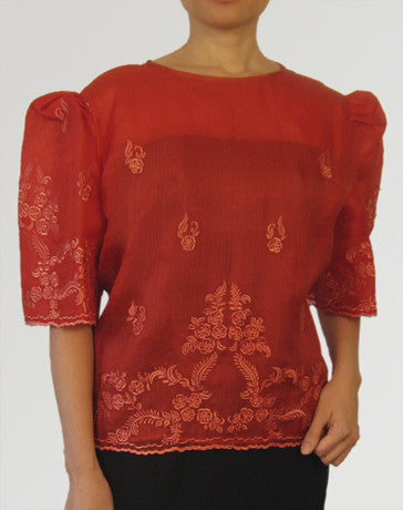 Women's Kimona blouse Red Cocoon silk 100233 Red