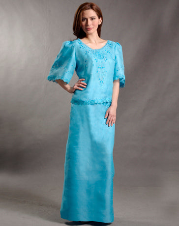 Women's A-Line Skirt Turquoise Blue Textured Silk Organza 100407 Turquoise Blue