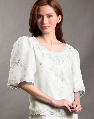 Women's Kimona blouse Cream Textured Silk Organza 100410 Cream