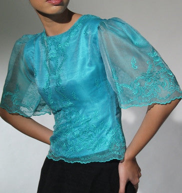 Women's Kimona blouse Aqua Silk 100576 Aqua